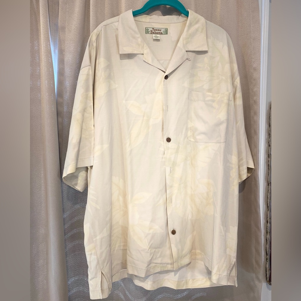 Extra large, Tommy Bahama cream, color, floral shirt.